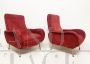 Pair of Lady style reclining red velvet armchairs, 1970s