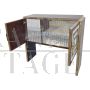 Black and white glass bar cabinet with mirror interior