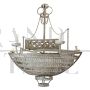 Large boat-shaped chandelier covered with Murano glass beads and tiles