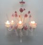 Chandelier attr. to Toso Brothers in white Murano glass with pink roses, 1960s