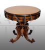 Antique French Louis Philippe round coffee table carved in maple and mahogany