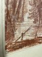 Antique painting drawing with landscape and architecture in red pencil