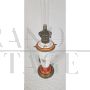 Antique electrified oil lamp in bronze and painted glass