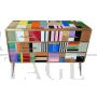 Design dresser with six drawers covered in multicolored glass