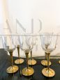 Set of 12 Murano glass and brass boat glasses, Italy 1980s