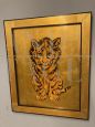 Contemporary painting with a tiger on a gold background, 20th century