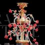 Rezzonico chandelier in white, gold and red Murano glass with black lampshades