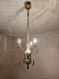 Vintage 3-arm chandelier in bronzed metal and painted ceramic