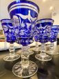 Set of 12 glasses and goblets in finely decorated blue Murano glass, Italy 1970s