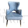 Art deco style armchair in light blue velvet