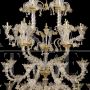 Large Rezzonico chandelier in crystal and gold Murano glass with 42 lights