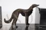 Pair of Art Deco bookends with greyhound dogs in bronze and Portoro marble