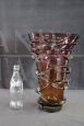 Large vintage amber and purple artistic Murano glass vase