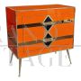 Art deco style bedside cabinet in orange glass with geometries