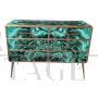 Wooden dresser covered in malachite effect glass with six drawers          