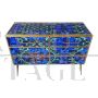 Design dresser in blue glass with lapis lazuli effect with six drawers