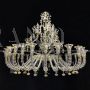 Sumptuous large chandelier in transparent, white and gold Murano glass