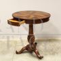 Antique round Louis Philippe coffee table in inlaid walnut, Italy 19th century