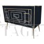 Dresser with two drawers in black Murano glass with golden geometries