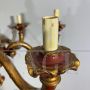 Antique six-arm chandelier in ruby ​​and gold painted wood, 19th century