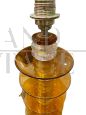 Pair of amber glass and brass table lamps