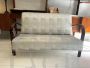 1940s art deco sofa in gray cotton with round armrests