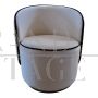 Tub armchair in white velvet and cream yellow dyed ponyskin