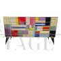 Low dresser with six drawers in multicolored glass