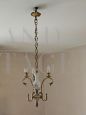 Vintage 3-arm chandelier in bronzed metal and painted ceramic