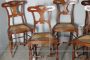 Set of six antique Tuscan country chairs in walnut and straw