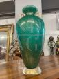 Vase by Flavio Poli for Seguso in green Murano glass with bubbles