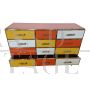 Dresser with 12 drawers in yellow and orange colored glass