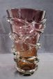 Large vintage amber and purple artistic Murano glass vase