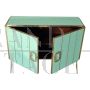 Two-door sideboard in aqua green Murano glass and brass