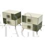 Pair of vintage style bedside tables in wood and white and green glass