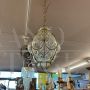 1930s Art Nouveau lantern chandelier in yellow glass and wrought iron