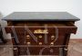 Antique French Empire chest of drawers in mahogany feather with gray marble top