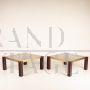 Pair of Faraone coffee tables by Renato Polidori for Skipper in wood, brass and smoked glass