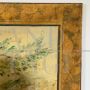 Large antique 19th century grass juice painting with gallant scene