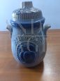 Vintage blue ceramic Rumtopf jar with lid