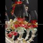 Rezzonico chandelier in white, gold and red Murano glass with black lampshades