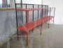 Industrial shelving unit in red lacquered fir and iron, Italy 1950s