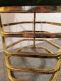 Vintage spiral stool in brass and velvet, 1950s