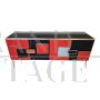 Backlit sideboard with four doors in red and black glass