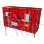 Dresser with four drawers in red Murano glass