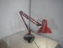 Perenz industrial design desk lamp in red metal, Italy 1960s