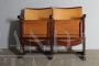 Pair of 1950s wooden folding cinema armchairs