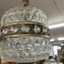 Vintage 1960s pendant light chandelier in worked glass and brass