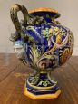 Antique Ginori trilobed majolica vase from 1860 with festoons and blue signature