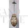 Murano glass lantern pendant light in amber colour